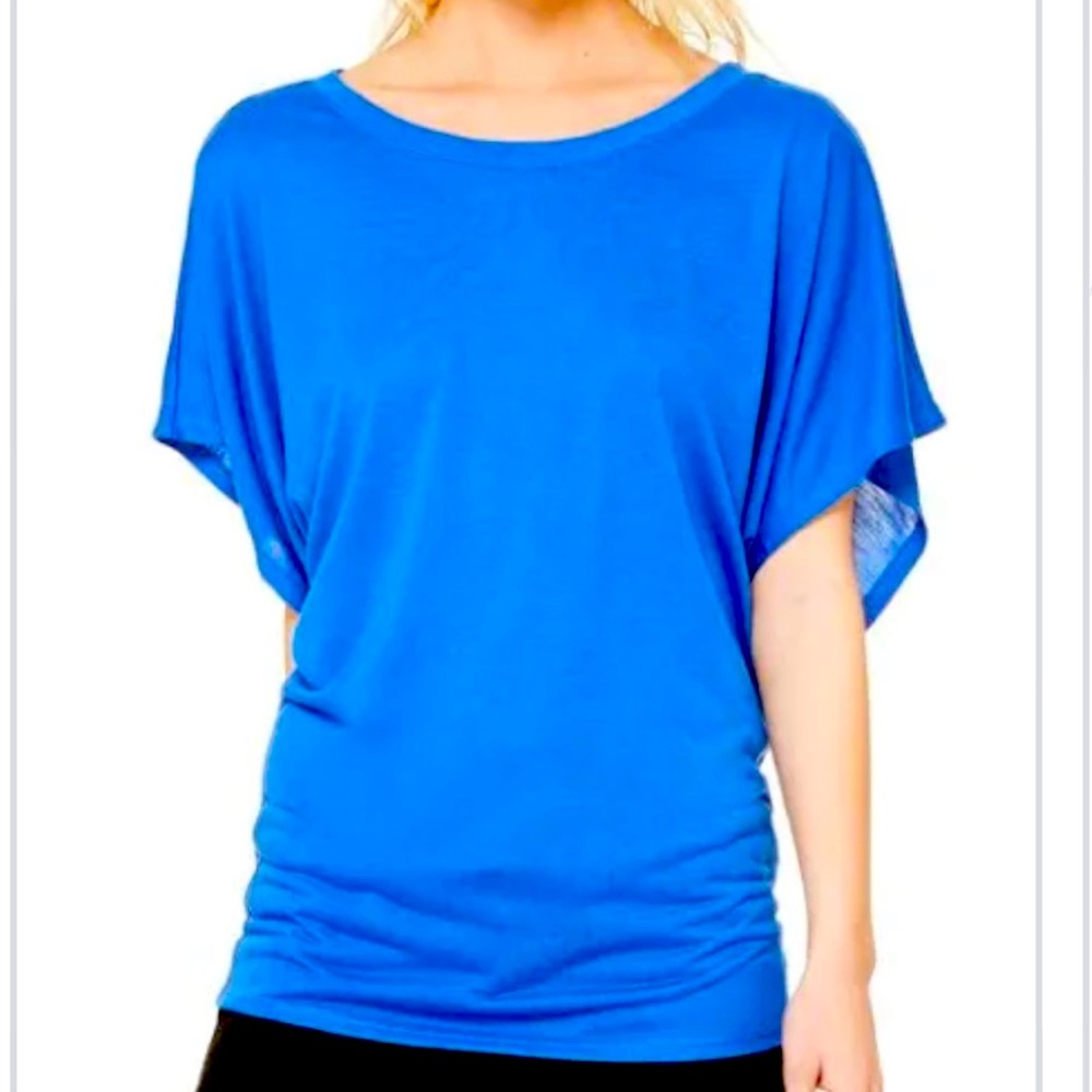 Royal blue dolman sleeve short sleeve top.